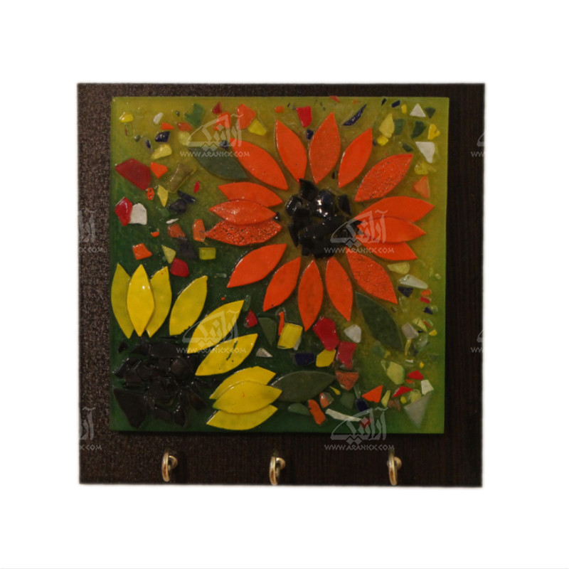 کلید آویز آبگینه موزائیک رنگ قهوه ای طرح آفتابگردان مدل 1005400015