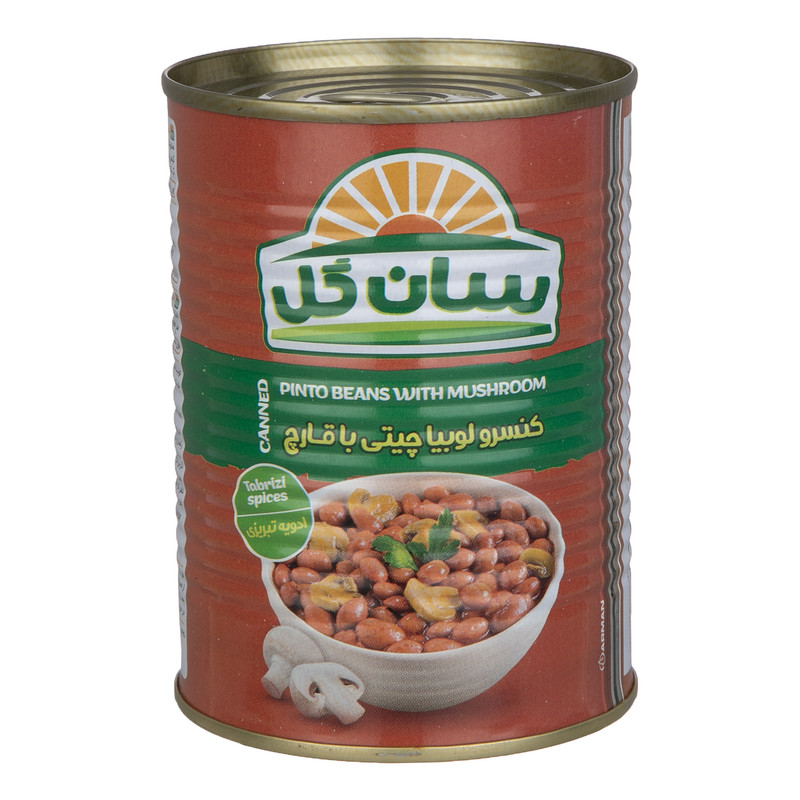 خرید و قیمت کنسرو لوبیا چیتی با قارچ سان گل - 380 گرم