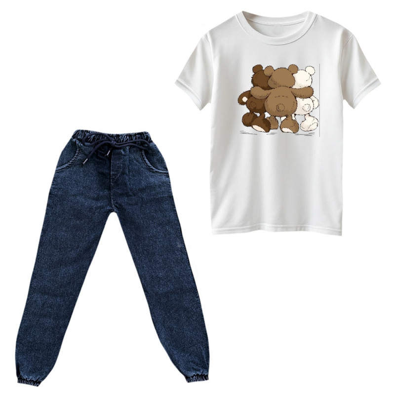 ست تیشرت و شلوار پسرانه مدل سه خرس رنگ سفید