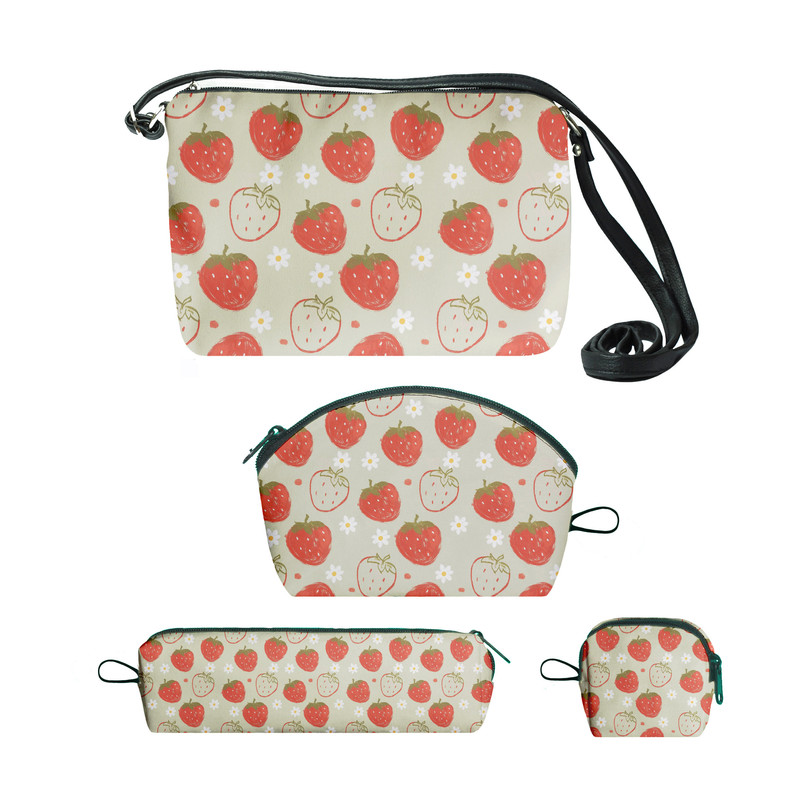 کیف رودوشی دخترانه مدل توت فرنگی کد 456 مجموعه چهار عددی