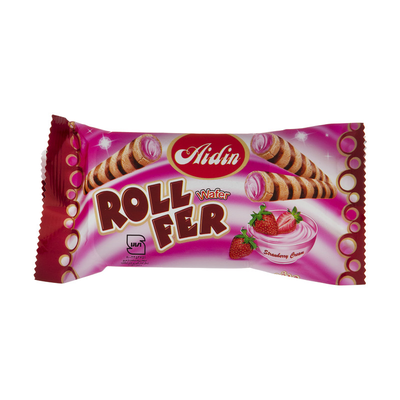 خرید و قیمت ویفر رولفر با طعم توت فرنگی و خامه آیدین - 24 گرم