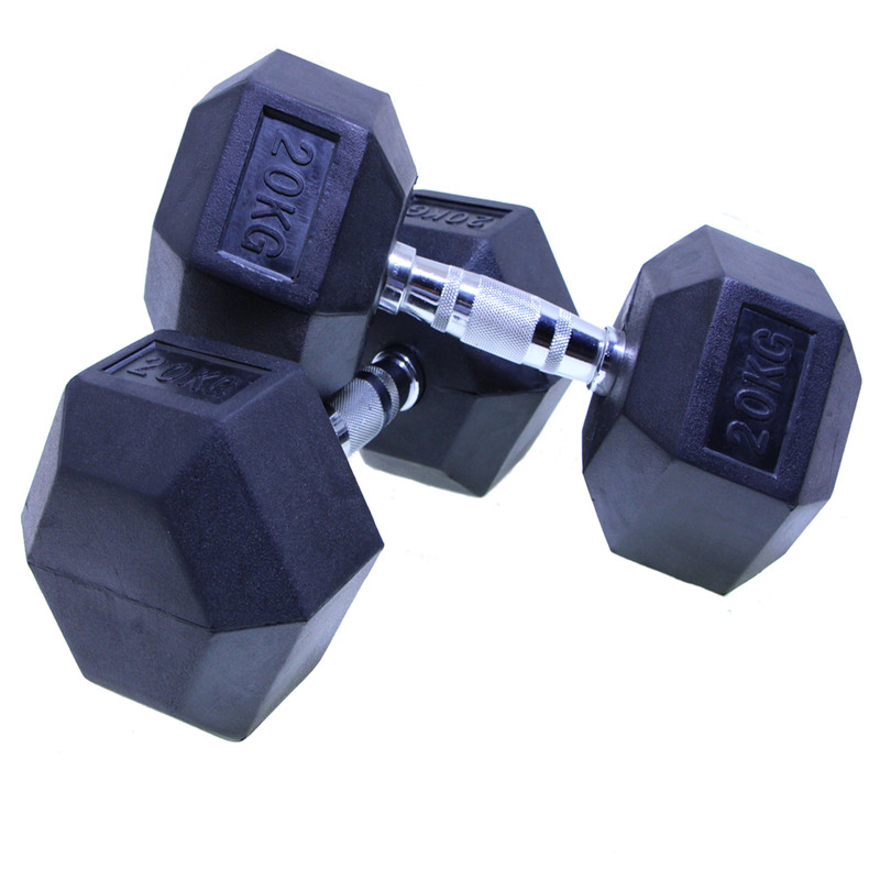 دمبل بدنسازی شش ضلعی هنگدا مدل Rubber1706 وزن 20 کیلوگرم بسته 2 عددی