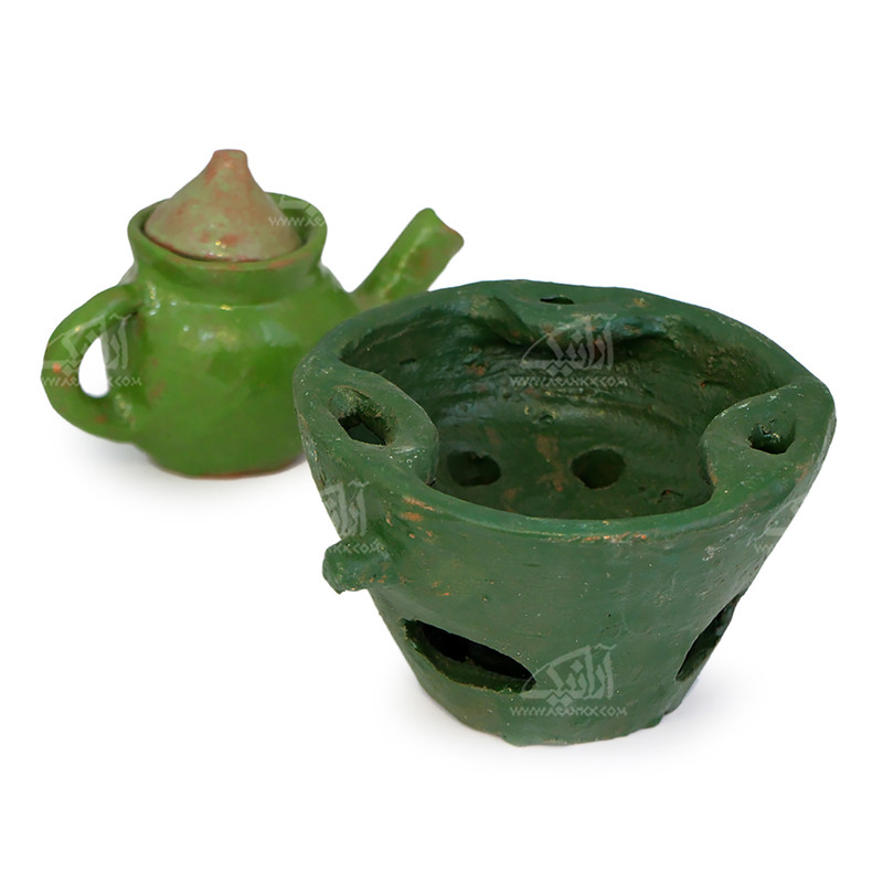 آتش دان سفالی آرانیک لعاب ساده طرح دیبا رنگ سبز مدل 1000700003