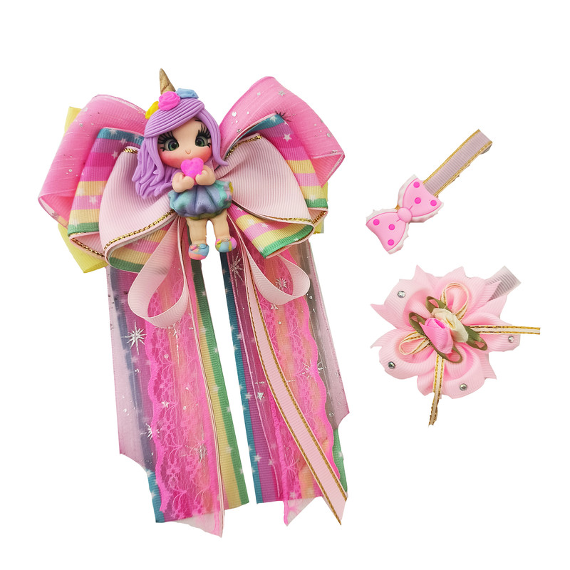 گیره مو دخترانه مدل اسب تکشاخ کد BN01 مجموعه 3 عددی