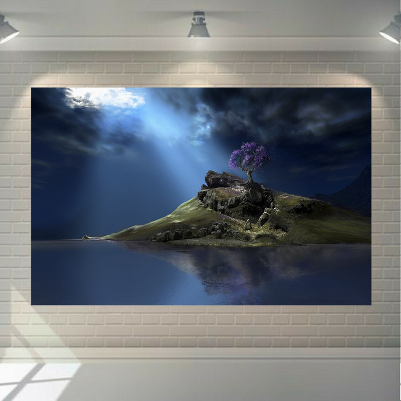 پوستر دیواری طرح طبیعت مدل درختچه کنار دریا کد FP238