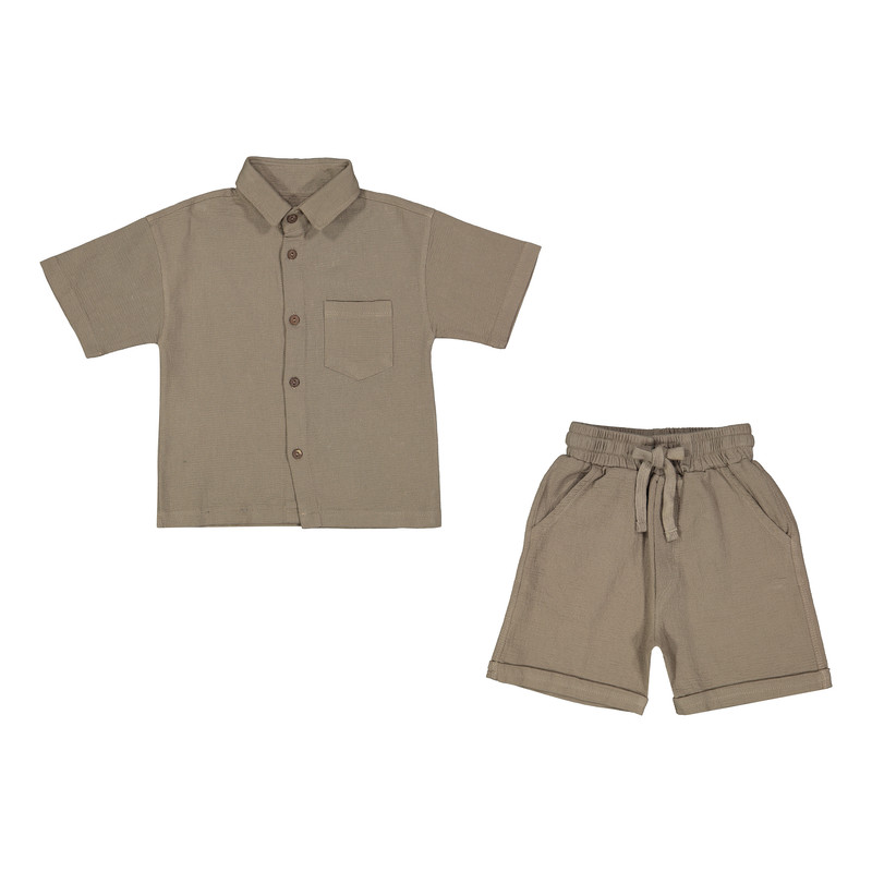 خرید و قیمت ست پیراهن آستین کوتاه و شلوارک پسرانه سون پون مدل 1588 رنگ قهوه ای