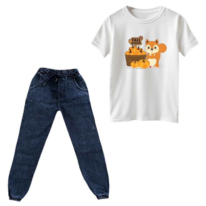 ست تیشرت و شلوار پسرانه مدل سنجاب کد ۷ رنگ سفید