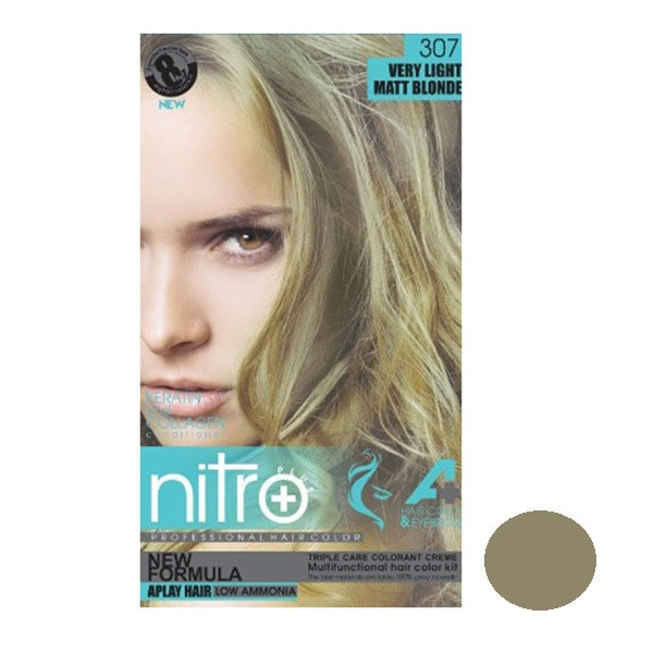 خرید و قیمت کیت رنگ مو و ابرو نیتروپلاس شماره 307 حجم 100 میلی لیتر رنگ بلوند زیتونی خیلی روشن