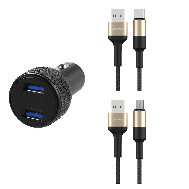 شارژر فندکی 36 وات راک رز مدل Ranger Q2 به همراه کابل USB-C/ MICROUSB