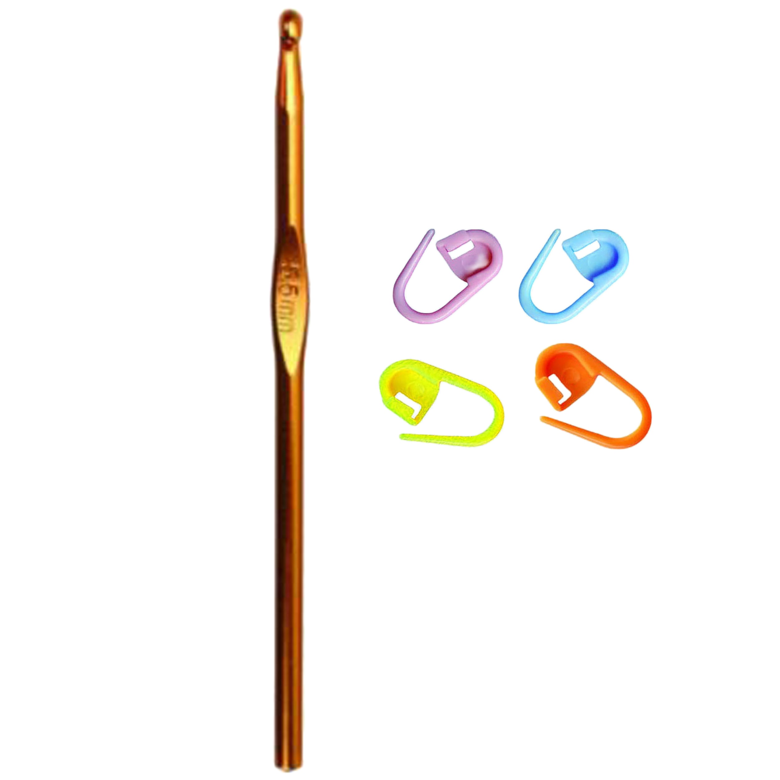 قلاب بافتنی کد 5.5 به همراه سنجاق نشانه گذار بافتنی مجموعه 5 عددی