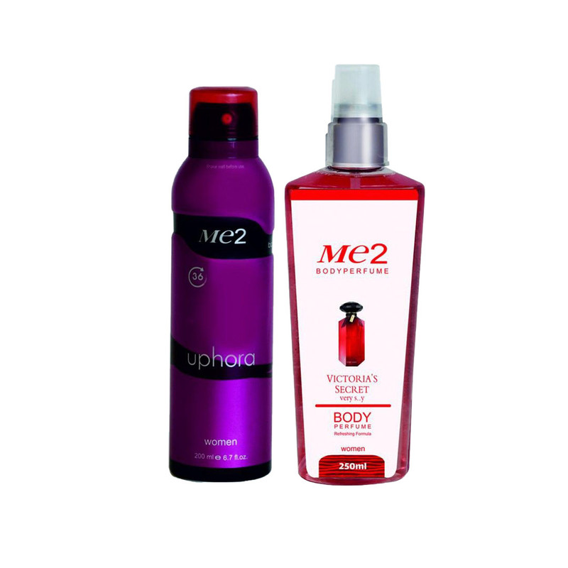 خرید و قیمت اسپری بدن زنانه می تو مدل ایفوریا حجم 200 میلی لیتر به همراه بادی اسپلش زنانه می تو مدل ویکتوریا سکرت حجم 250 میلی لیتر