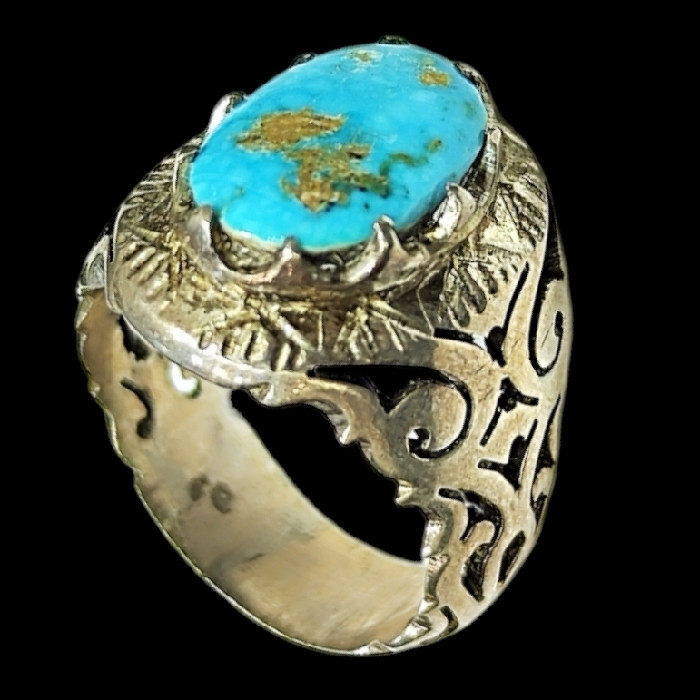 انگشتر نقره مردانه مدل سنگ فیروزه نیشابور رکاب دست ساز کد 620