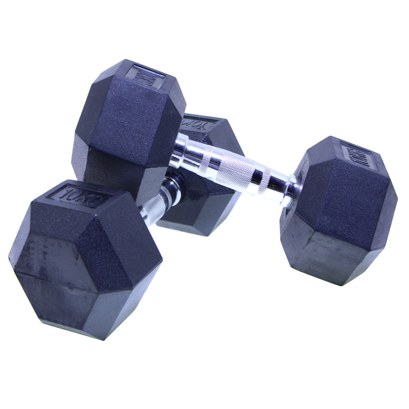 دمبل بدنسازی هنگدا مدل Rubber ششضلعی وزن 10 کیلوگرم بسته 2 عددی