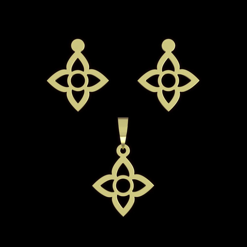 خرید و قیمت نیم ست طلا 18 عیار زنانه مدوپد مدل گل کد NA13062