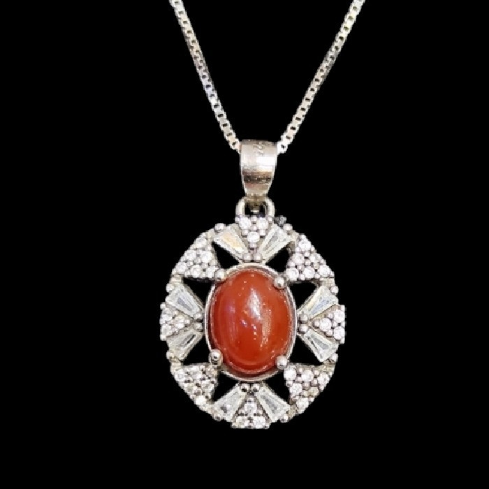 گردنبند نقره زنانه مدل سنگ عقیق کد ۳۳۰۰