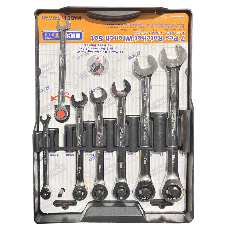 خرید و قیمت آچار یک سر تخت و یک سر رینگی جغجغه ای ریکو تولز مدل 17RWSM07V مجموعه 7 عددی