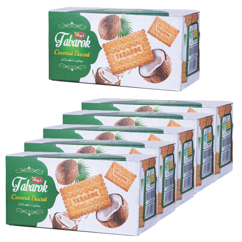 بیسکویت تبرک با طعم نارگیل - 800 گرم بسته 6 عددی