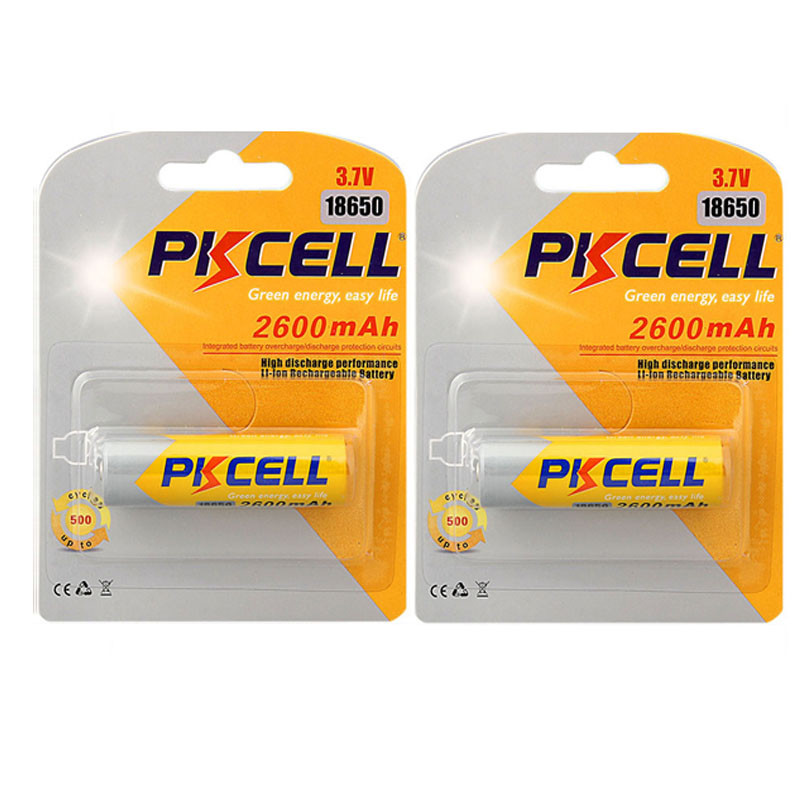 باتری لیتیوم یون قابل شارژ پی کی سل کد 18650 ظرفیت 2600 میلی آمپر ساعت بسته 2 عددی