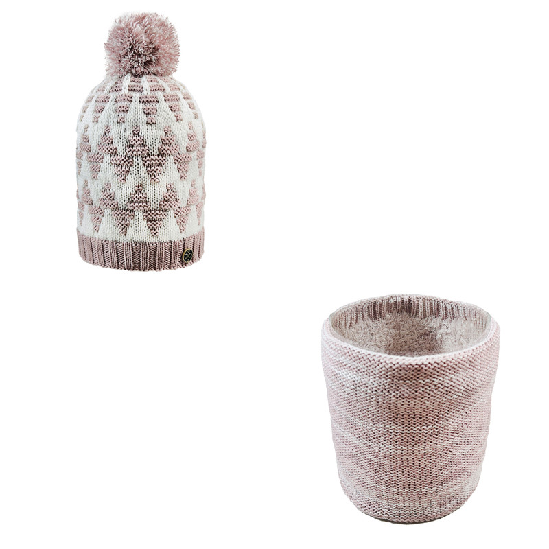 ست کلاه و شال گردن بافتنی زنانه اندلس مدل 70046 رنگ صورتی