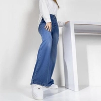 شلوار جین بگ استایل زنانه تکرنگ آبی سایزبندی 30 تا 34