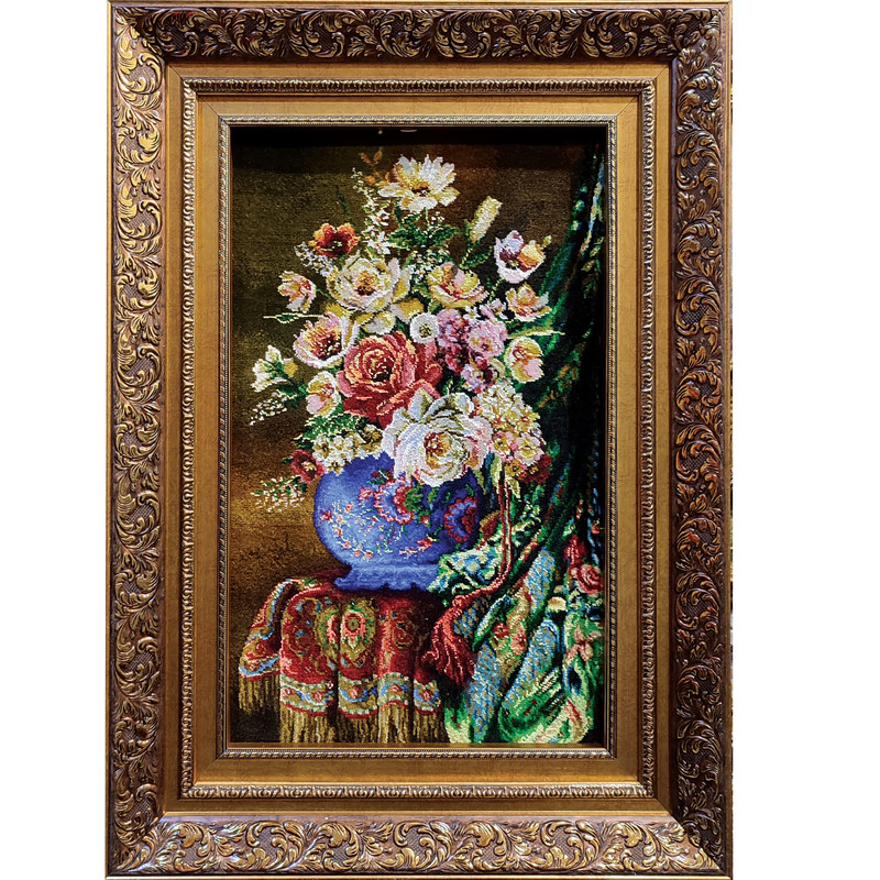 تابلو فرش دستبافت طرح گل و گلدان مدل RAR45