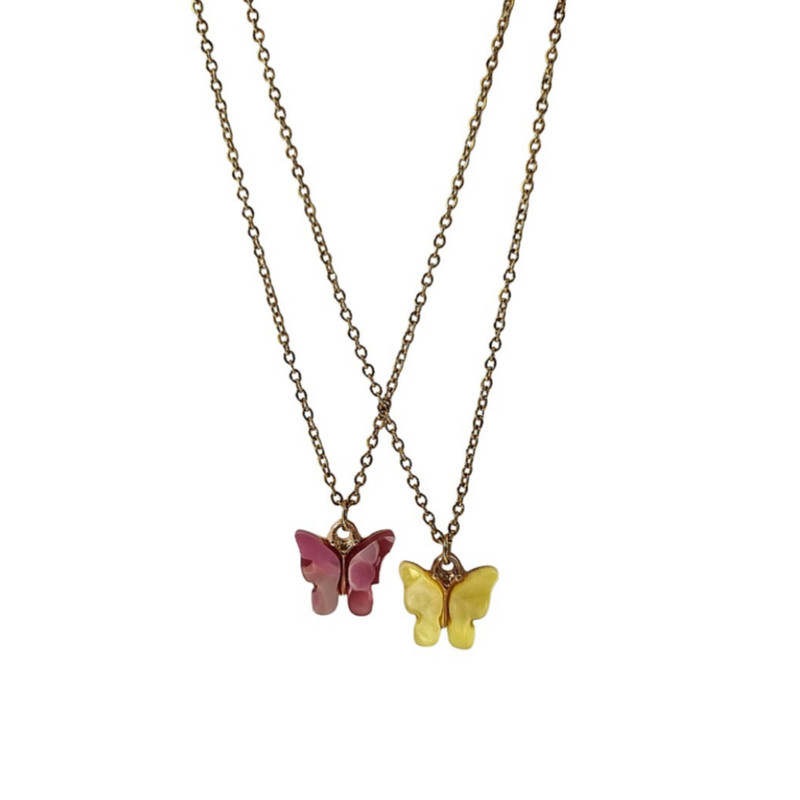 خرید و قیمت گردنبند زنانه مدل ست دوستی پروانه مجموعه 2 عددی
