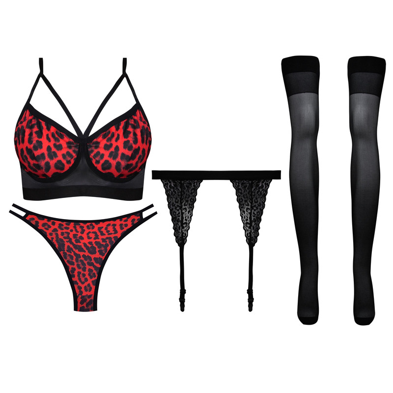 خرید و قیمت ست شورت و سوتین زنانه ماییلدا مدل فنردار پلنگی کد 4763-7009 به همراه جوراب و نگهدارنده جوراب