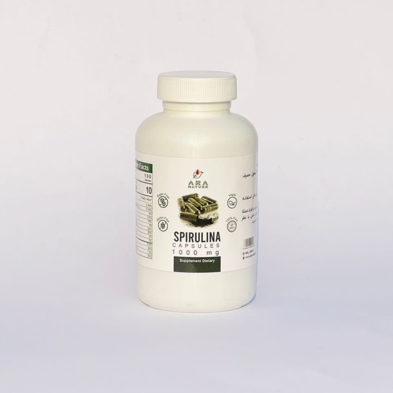 خرید و قیمت کپسول خوراکی فشرده جلبک اسپیرولینا آرانیچر بسته 100 عددی