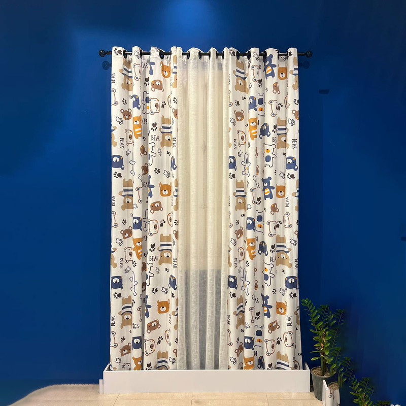 پرده مدل پانچی مخمل و حریر بافت دار طرح کودک کد n16 سایز 140x275 سانتی متر