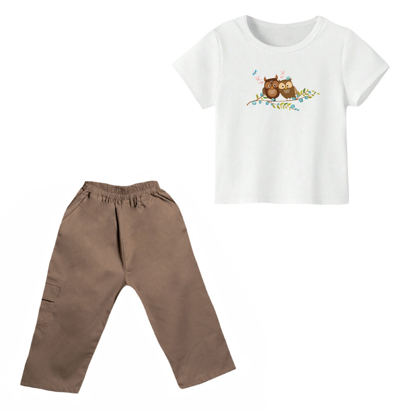 خرید و قیمت ست تی شرت و شلوارک دخترانه مدل جغد کد 02 رنگ سفید