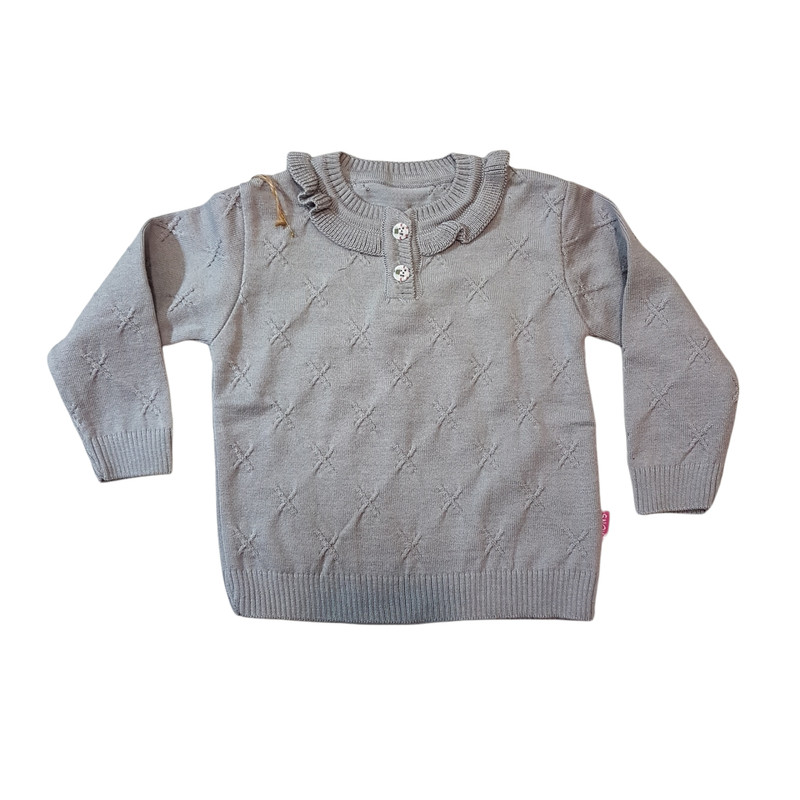 پلیور دخترانه طرح دو دکمه مدل ASH214 رنگ طوسی