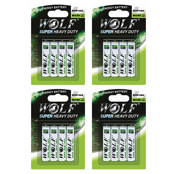 باتری نیم قلمی ولف مدل کارتی Super Heavy Duty مجموعه 16 عددی