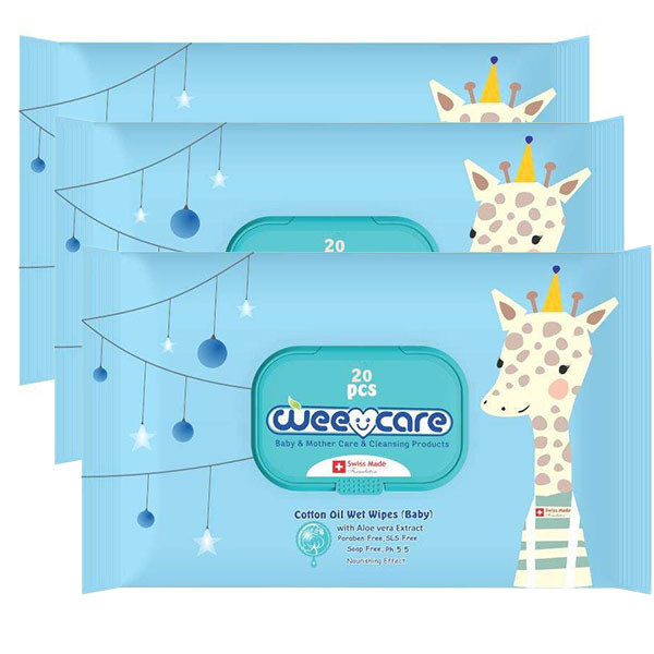 خرید و قیمت دستمال مرطوب کودک وی کر مدل پنبه دانه بسته 20 عددی مجموعه 3 عددی