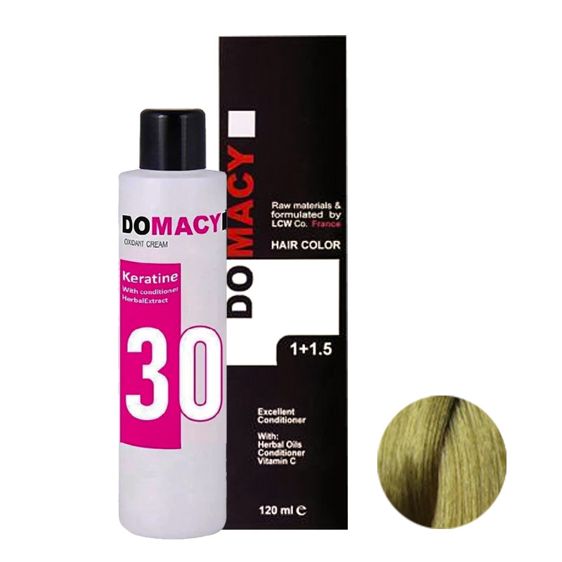 رنگ مو دوماسی شماره 12.18 حجم 120 میلی لیتر رنگ طلایی به همراه اکسیدان مدل 02 نه درصدی حجم 180 میلی لیتر