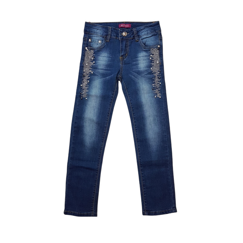 شلوار جین دخترانه مدل مروارید و سنگ کد ASH906