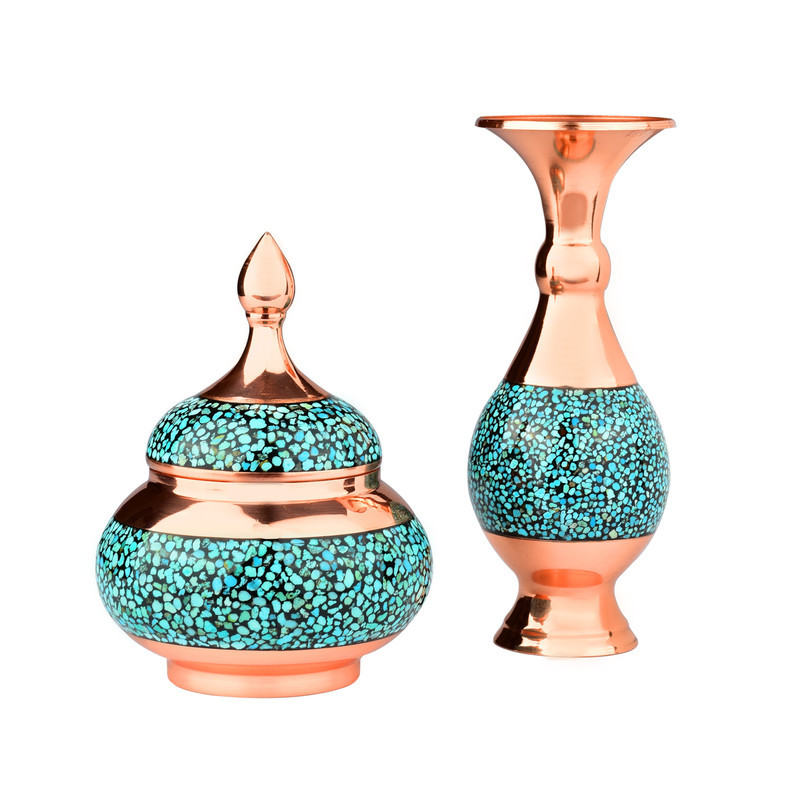 ست گلدان و قندان فیروزه کوبی کد 1611