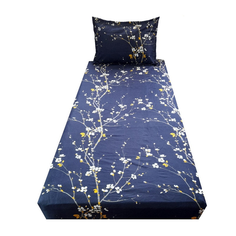 سرویس ملحفه مدل کشدوز طرح شکوفه کد 90 یک نفره دو تکه