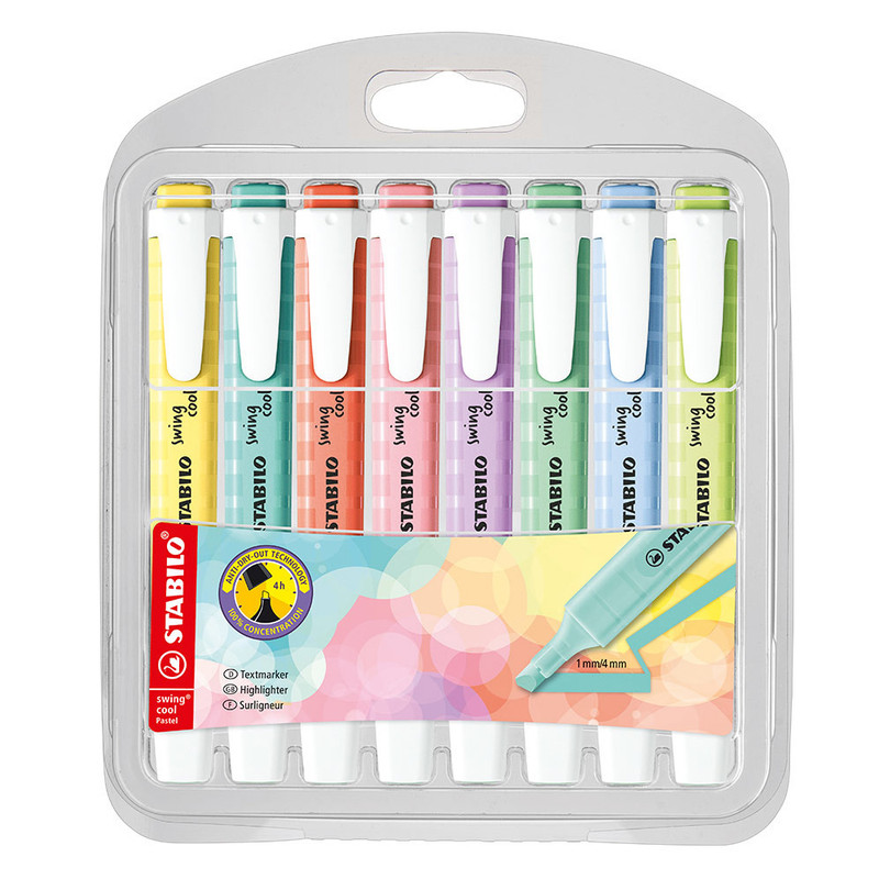 ماژیک هایلایتر استابیلو مدل swing pastel بسته 8 عددی