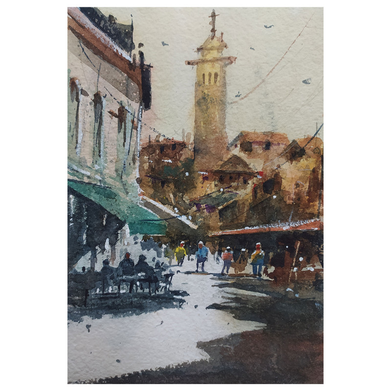 نقاشی آبرنگ طرح بازار کد 101