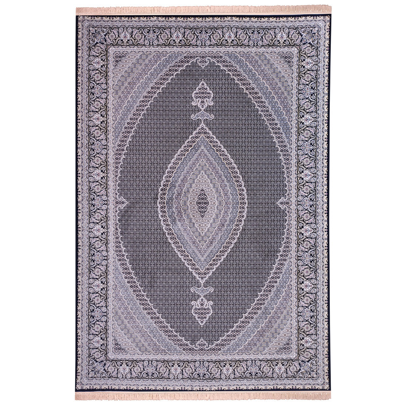 فرش ماشینی زمرد مشهد طرح ماهی زمینه سورمه ای