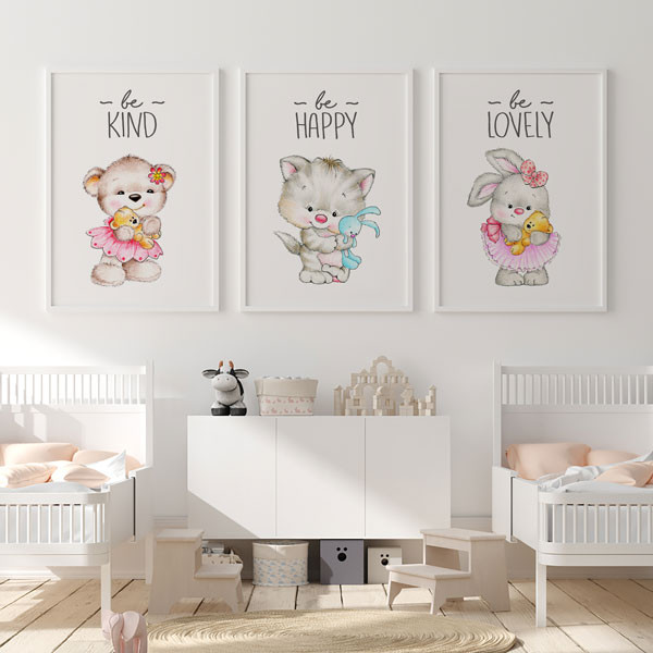 تابلو کودک سالی وود طرح دختر بچه های جنگل کد T112327 مجموعه 3 عددی