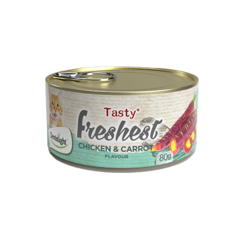 خرید و قیمت کنسرو غذای گربه دنتالایت مدل CHICKEN CARROT وزن 80 گرم