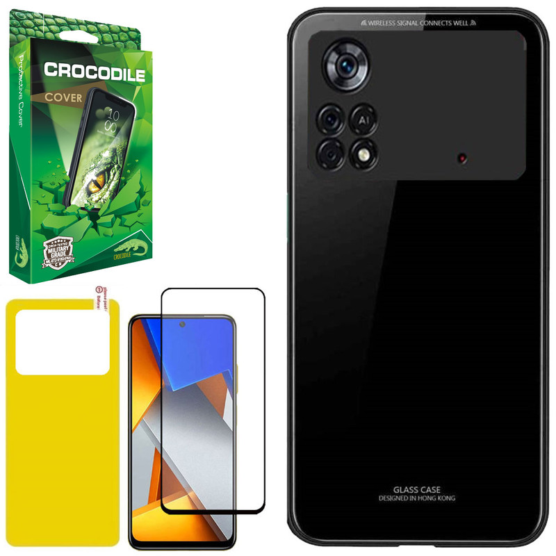 کاور کروکودیل مدل C-PSHT-GLS مناسب برای گوشی موبایل شیائومی Poco M4 Pro 4G به همراه محافظ صفحه نمایش و محافظ پشت گوشی
