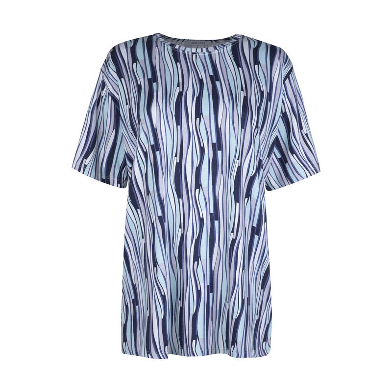 تی شرت آستین کوتاه زنانه افراتین مدل راه راه کد 2609 رنگ آبی