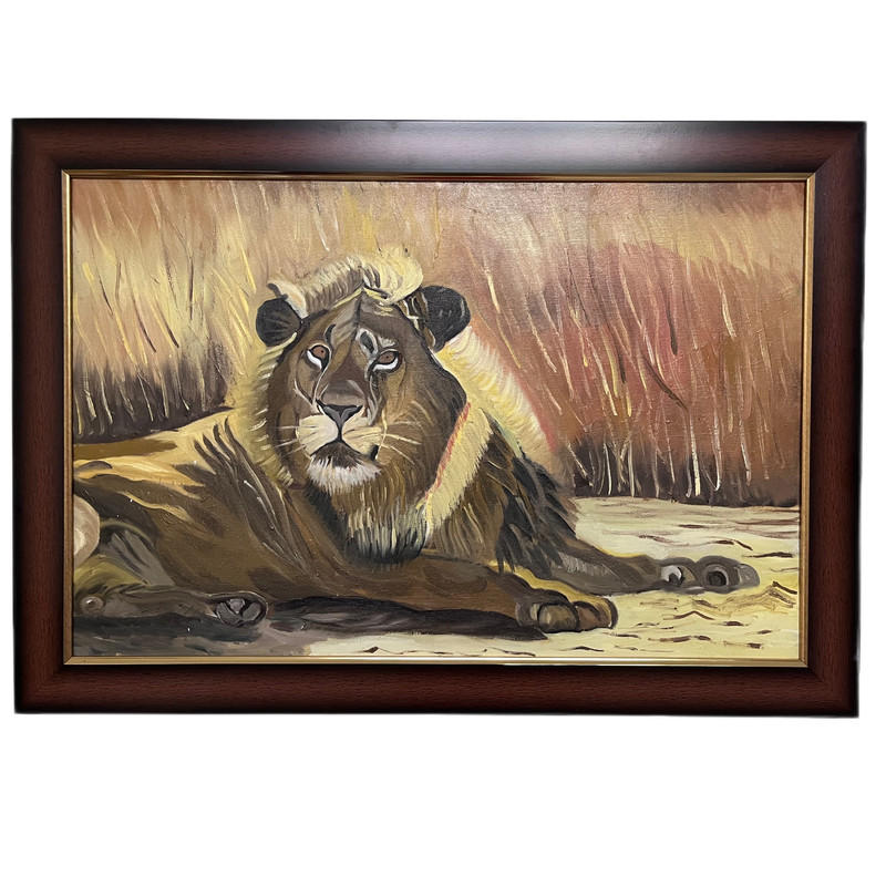 تابلو نقاشی رنگ روغن مدل شیر بیشه زار