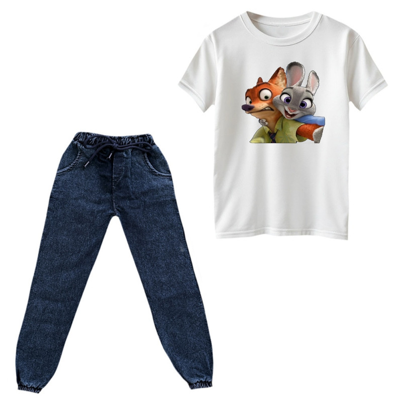 ست تیشرت و شلوار پسرانه مدل زوتوپیا رنگ سفید