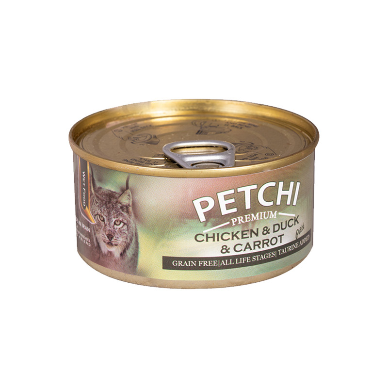 کنسرو غذای گربه پتچی مدل Chicken & Duck & Carrot وزن 120 گرم