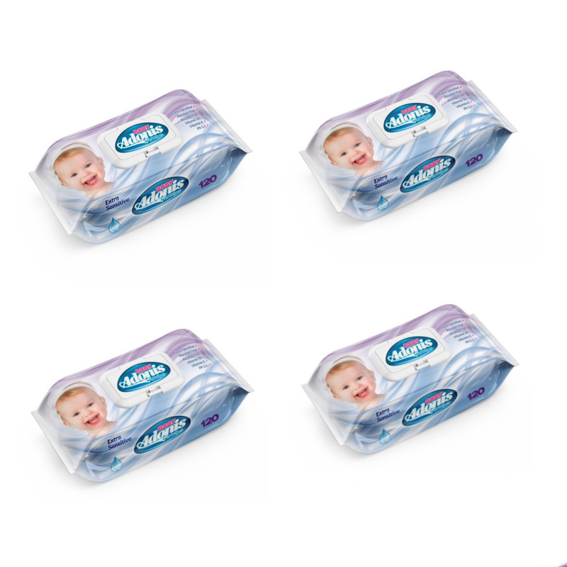 دستمال مرطوب کودک آدونیس مدل ec22 بسته 120 عددی مجموعه 4 عددی