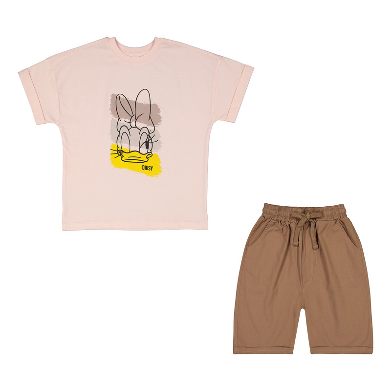 ست تی شرت و شلوارک دخترانه سون پون مدل 1611 رنگ صورتی