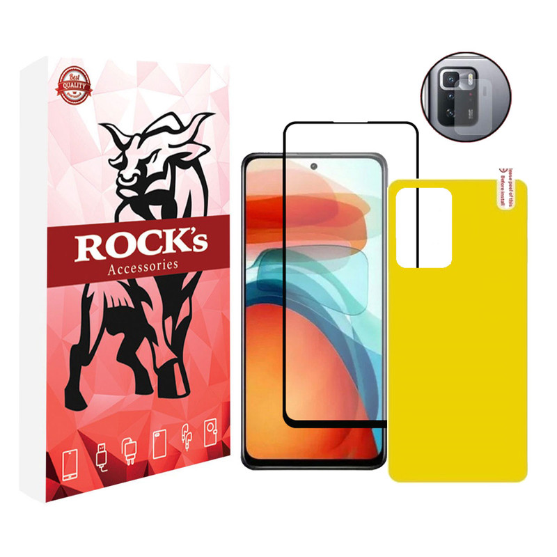 محافظ لنز دوربین راکز مدل CRC مناسب برای گوشی موبایل شیائومی Poco X3 GT به همراه محافظ صفحه نمایش و محافظ پشت گوشی